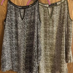 2 New Tags Tanks Lightweight Keyhole Cold Shoulder tanks black and olive green